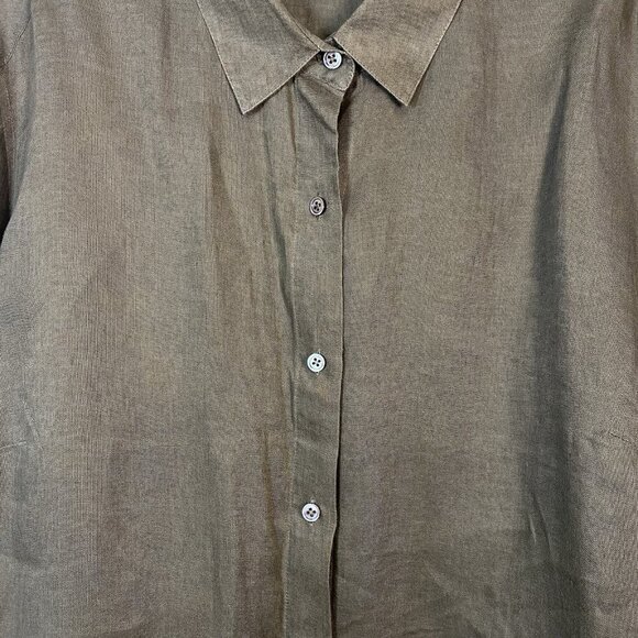 J. Jill 100% Linen Long Sleeve Collared Blouse Women's Size 2XL Brown Relaxd Fit - Picture 5 of 5